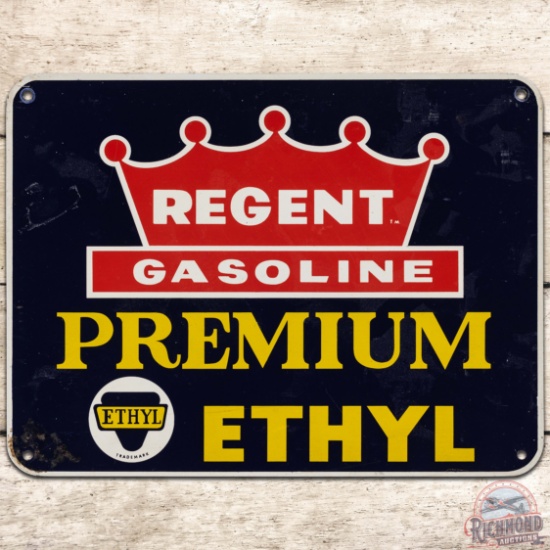 Regent Gasoline Premium Ethyl SS Tin Pump Plate Sign