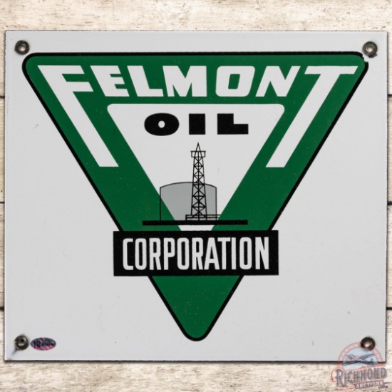 Felmont Oil Corporation SS Porcelain Truck Door Sign w/ Derrick Logo