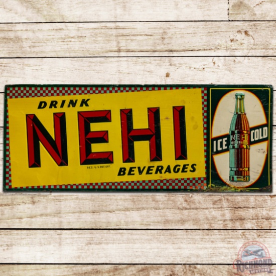 Early Drink Nehi Beverages Embossed SS Tin Sign w/ Bottle