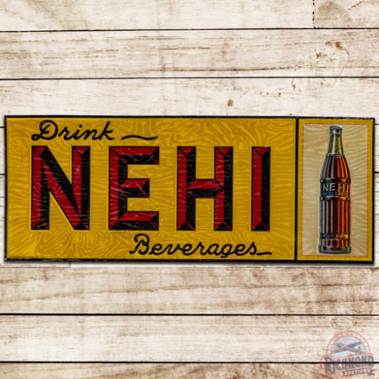 1932 Drink Nehi Beverages Embossed SS Tin Sign w/ Bottle
