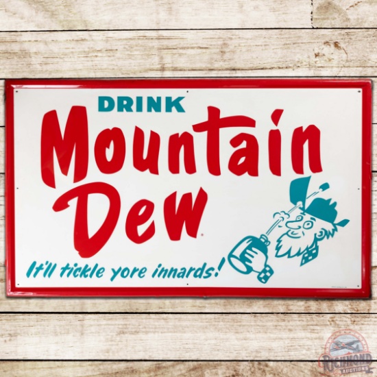 1964 Drink Mountain Dew 60" SS Tin Sign w/ Hillbilly