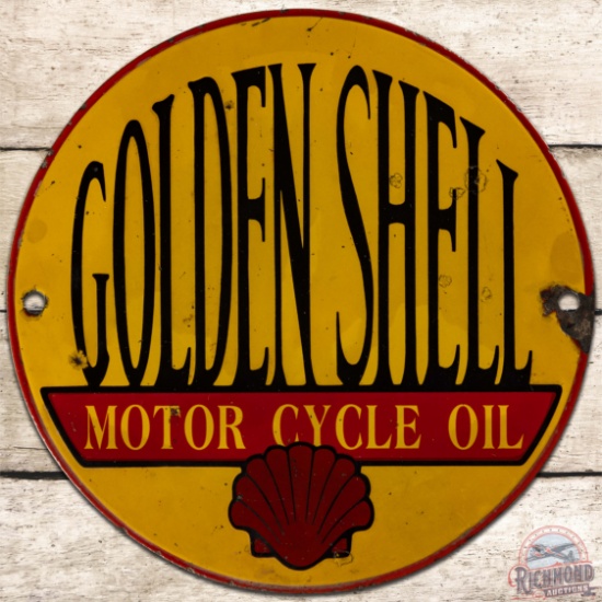 Scarce Golden Shell Motor Cycle Oil SS Porcelain Sign w/ Logo