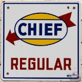 Rare Chief Regular SS Porcelain Gas Pump Plate Sign w/ Logo