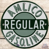 Amlico Regular Gasoline SS Porcelain Pump Plate Sign