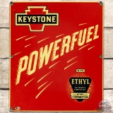 Keystone Powerful More Power to You! SS Porcelain Gas Pump Plate Sign w/ Ethyl