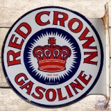 Red Crown Gasoline DS Porcelain Flange Sign w/ Logo