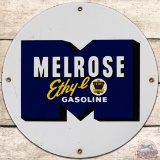Rare Melrose Ethyl Gasoline SS Porcelain Pump Plate Sign w/ Logo