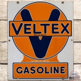 Veltex Gasoline Fletcher Oil Co SS Porcelain Pump Plate Sign