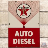 1956 Texaco Auto Diesel SS Tin Gas Pump Plate Sign 