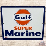 Gulf Super Marine SS Porcelain Gas Pump Plate Sign w/ Logo