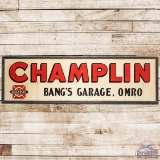 Champlin Bang's Garage Omro Wisconsin SS Tin Wood Framed Sign w/ Logo