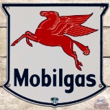 1954 Mobilgas Gasoline SS Porcelain Pump Plate Sign w/ Pegasus 