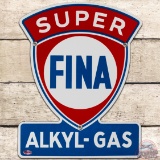 1957 Fina Super Alkyl Gas Keyhole SS Porcelain Pump Plate Sign