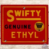 Swifty Genuine Ethyl SS Porcelain Gas Pump Plate Sign w/ Logo