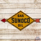 Rare Sunoco Gas Oil Die Cut SS Porcelain Sign w/ Arrow & Glass Marbles