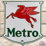 Mobil Metro SS Porcelain Gas Pump Plate Sign w/ Pegasus