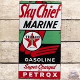 1955 Texaco Sky Chief Marine w/ Petrox SS Porcelain Gas Pump Plate Sign 