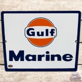 Gulf Marine SS Porcelain Gas Pump Plate Sign w/ Logo