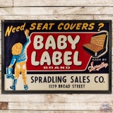 Spradling Baby Label Brand Seat Covers 6' x 9' SS Tin Sign w/ Wooden Frame