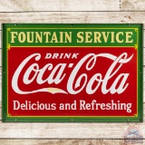 Drink Coca Cola Delicious and Refreshing Fountain Service DS Porcelain Sign w/ Frame