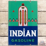 1941 Indian Gasoline SS Porcelain Pump Plate Sign