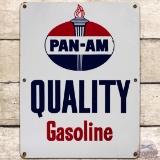 Pan-am Quality Gasoline SS Porcelain Pump Plate Sign w/ Logo