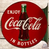 1954 Enjoy Coca Cola in Bottles DS Tin Flange Sign w/ Bottle