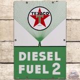 1958 Texaco Diesel Fuel 2 SS Porcelain Gas Pump Plate Sign
