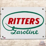 Ritters Gasoline SS Porcelain Gas Pump Plate Sign