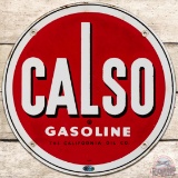 Calso Gasoline California Oil Co. SS Porcelain Gas Pump Plate Sign