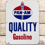 Pan-am Quality Gasoline SS Porcelain Pump Plate Sign w/ Logo