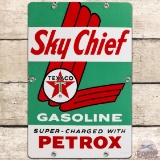 Texaco Sky Chief Gasoline w/ Petrox SS Porcelain Pump Plate Sign 