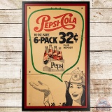 Rare Dual Brand Pepsi Cola w/ 6 Pack & Texaco Lady Fire Chief Framed Cardboard Sign