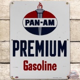 Pan-am Premium Gasoline SS Porcelain Pump Plate Sign w/ Logo