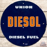 Union 76 Diesol Diesel Fuel SS Porcelain Gas Pump Plate Sign
