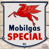 1954 Mobilgas Special SS Porcelain Gas Pump Plate Sign w/ Pegasus 