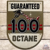Guaranteed 100 Octane SS Tin Pump Plate Sign w/ Eagle & USA Flag