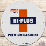 Allstate Hi-Plus Premium Gasoline SS Porcelain Pump Plate Sign w/ Logo