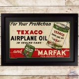Rare 1935 Texaco Airplane Oil in Sealed Cans Framed SS Tin Sign