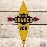 Blue Sunoco 200 Die Cut SS Porcelain Gas Pump Plate Sign