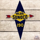Blue Sunoco 190 Die Cut SS Tin Gas Pump Plate Sign
