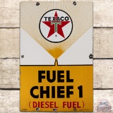 1960 Texaco Fuel Chief 1 SS Porcelain Gas Pump Plate Sign