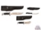 Three Fixed Blade Buck Knives with Black Leather Sheaths