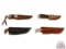 Four Assorted Fixed Blade Knives with Leather Sheaths