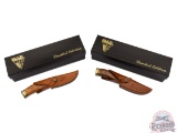 Two New Buck Limited Edition 24K Deer Laser Cut Blade Knives with Leather Sheaths