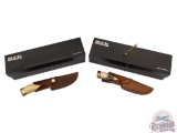 Two New Buck Limited Edition Fixed Drop Point Blade Knives with Leather Sheaths