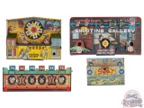 Lot Vintage Tin & Cardboard Shooting Gallery Toys Cowboy & International Agent