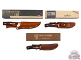 Three Schrade Old Timer Fixed Blade Knives with Leather Sheaths in Original Boxes