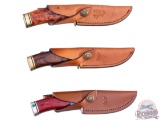 Three Buck Custom, NWTF, and Ionfusion Fixed Blade Knives with Leather Sheaths