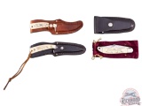 Four Schrade Scrimshaw Series Lockback Folder and Fixed Blade Knives